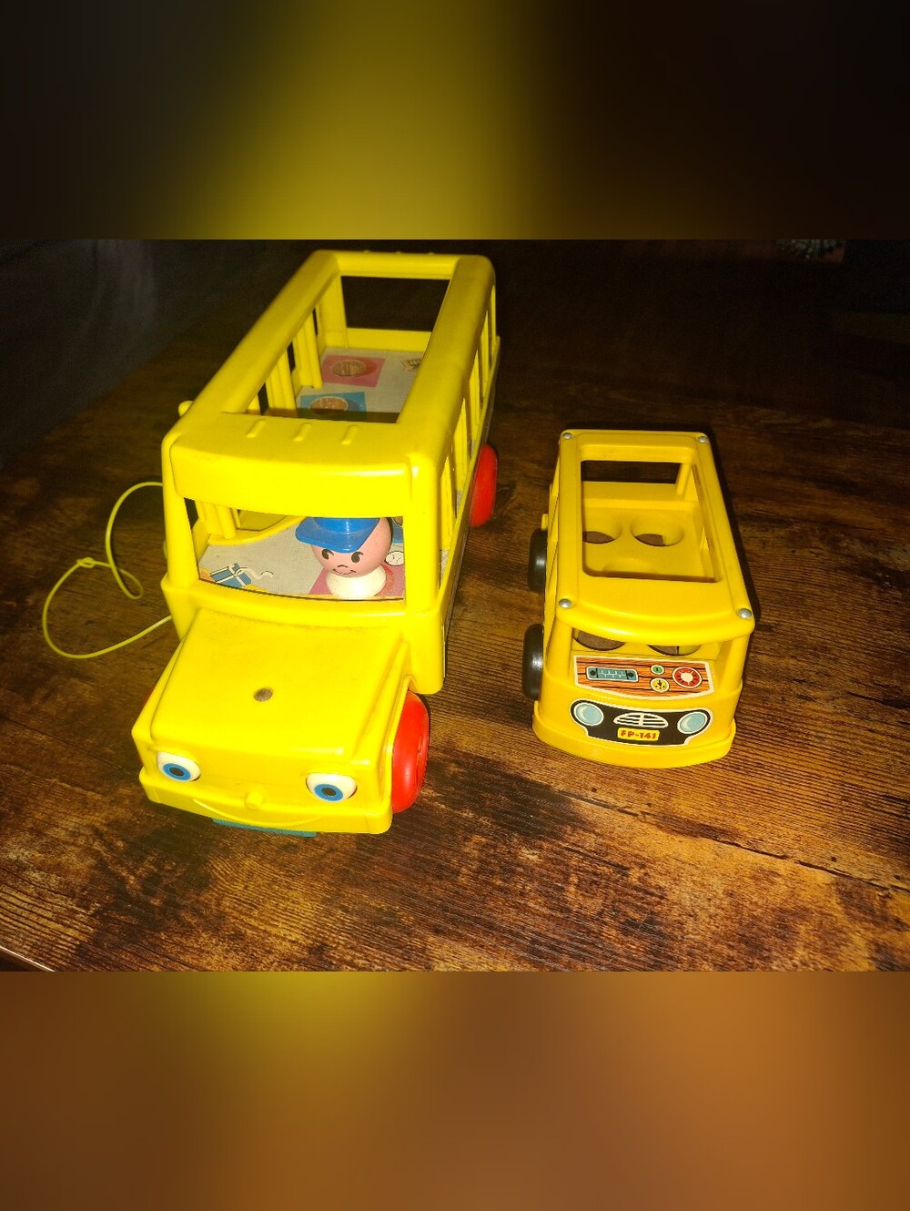 Vintage Fisher Price School Bus Large 1965 & Mini 1969 Buses